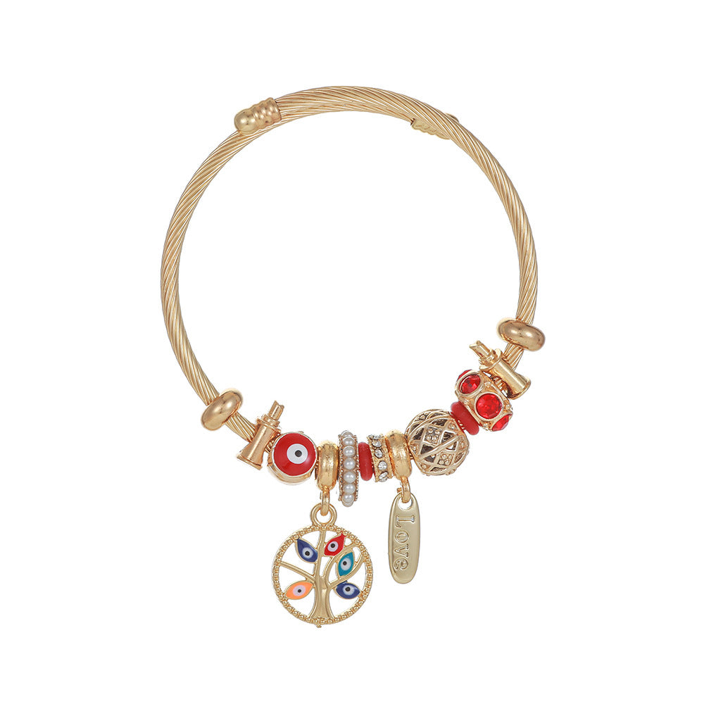 Wholesale Devil's Eye Tree of Life Stainless Steel Open Bracelet